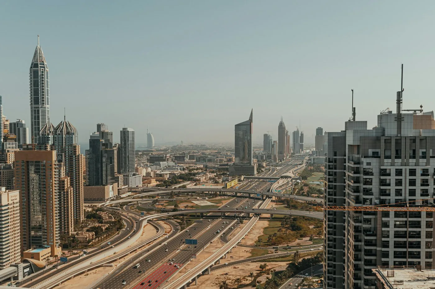Aerial view of a city with high-rise buildings