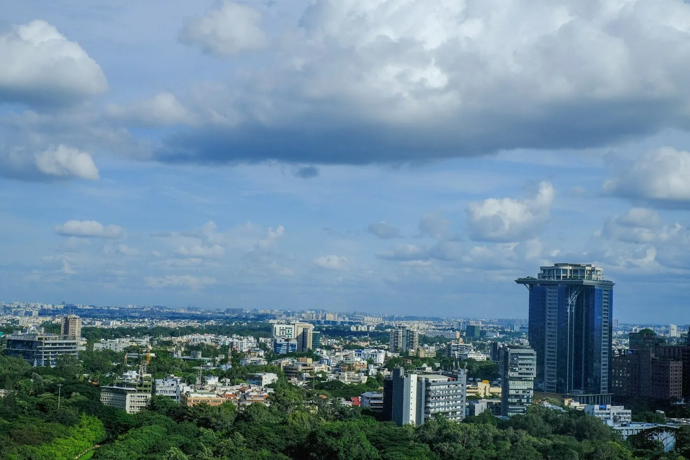 View of a city with tall buildings