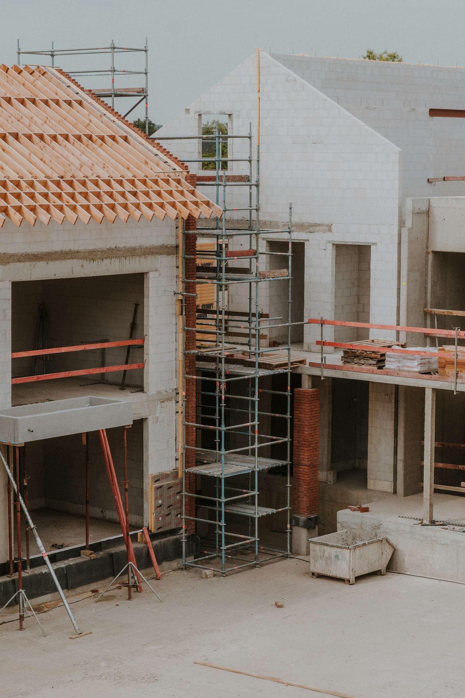 Coastal construction site with scaffolding