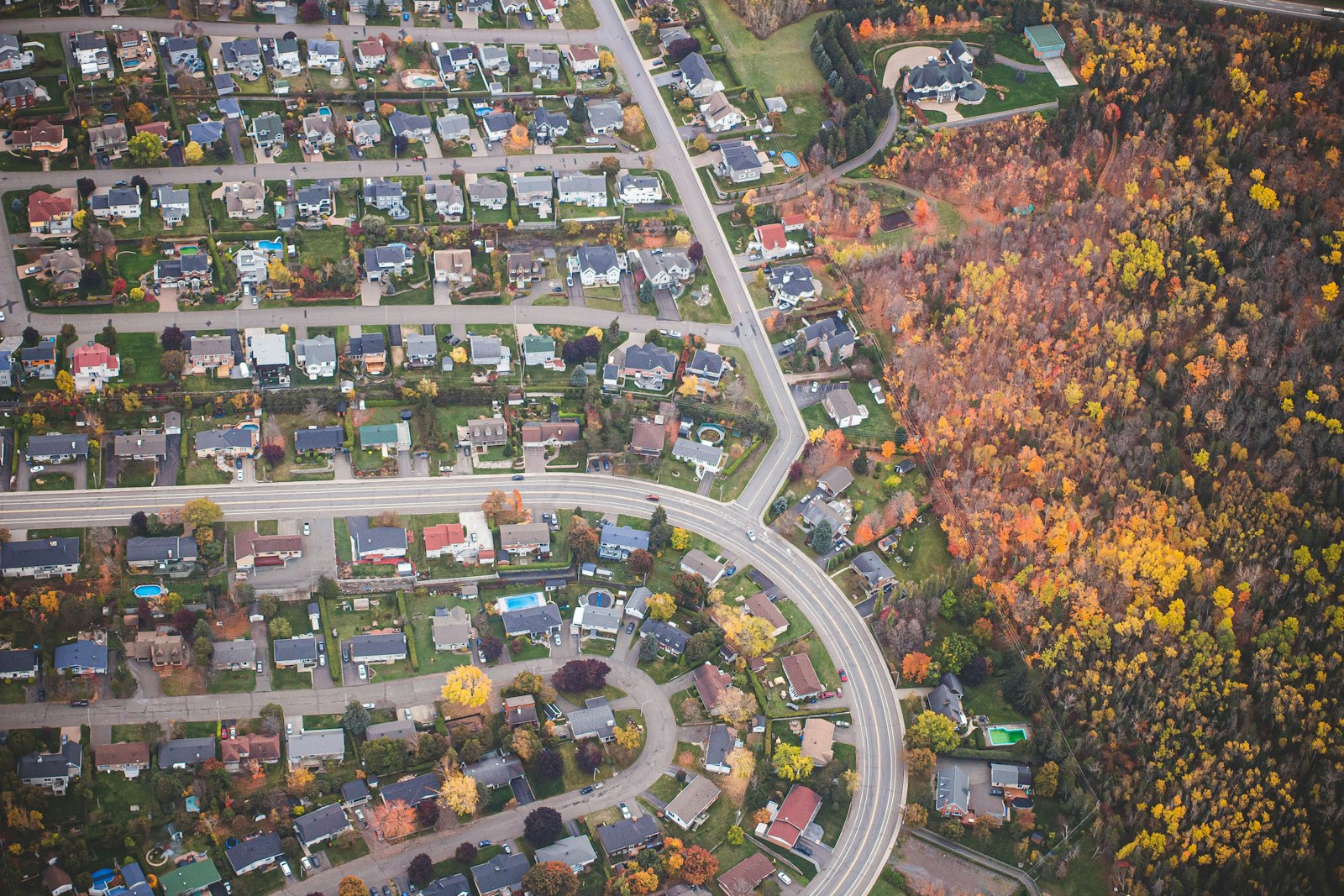 Aerial view of residential neighborhood plots