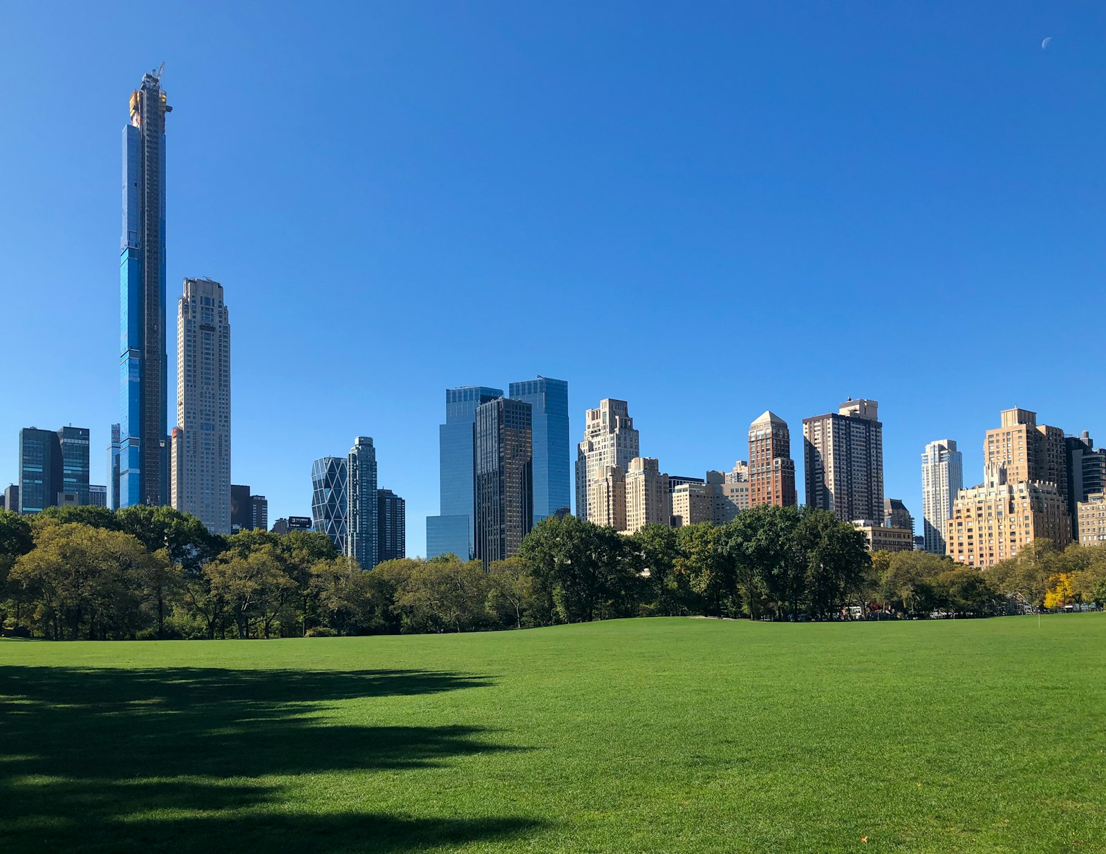 Green civic space near urban buildings