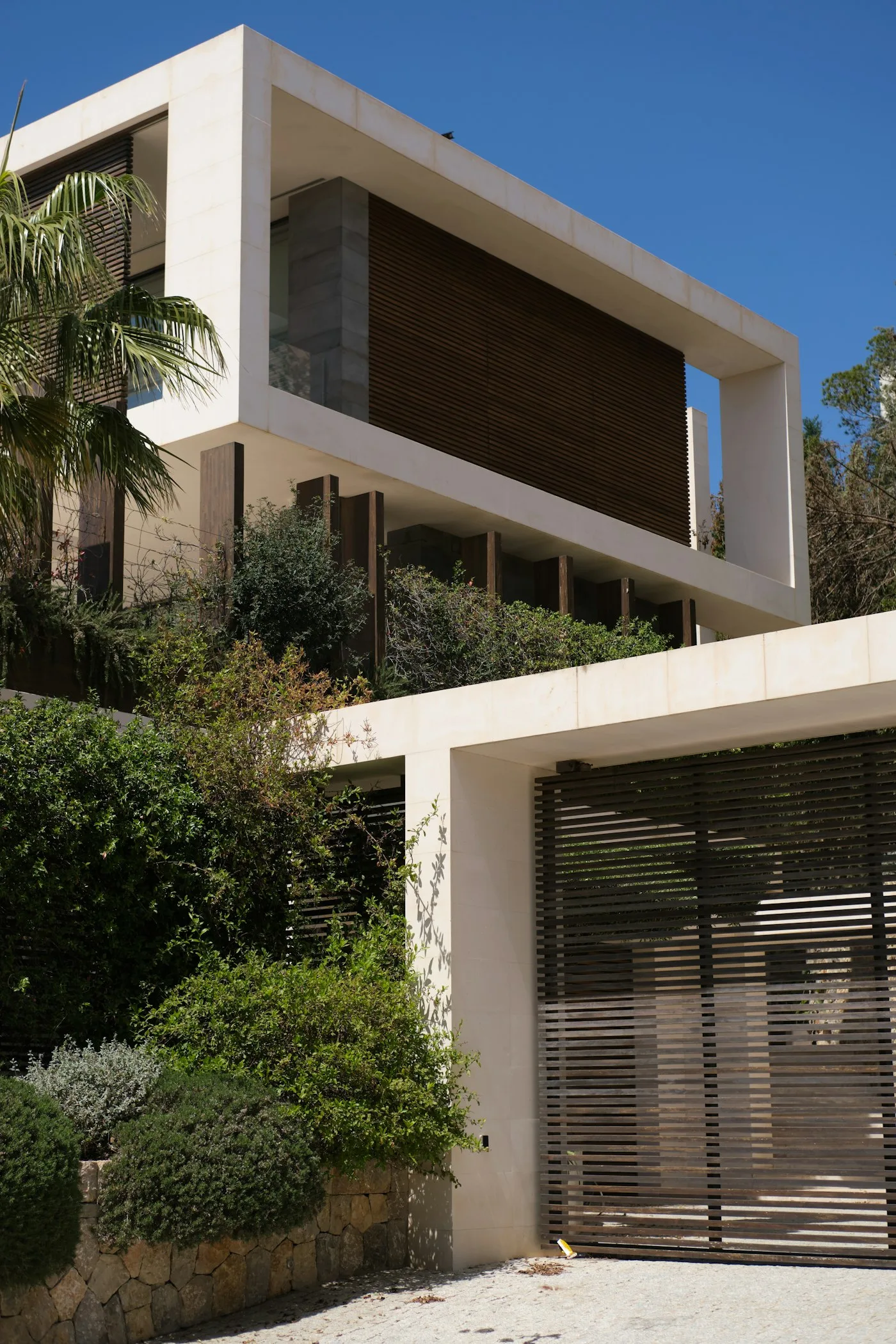 Modern home with white walls and wooden accents