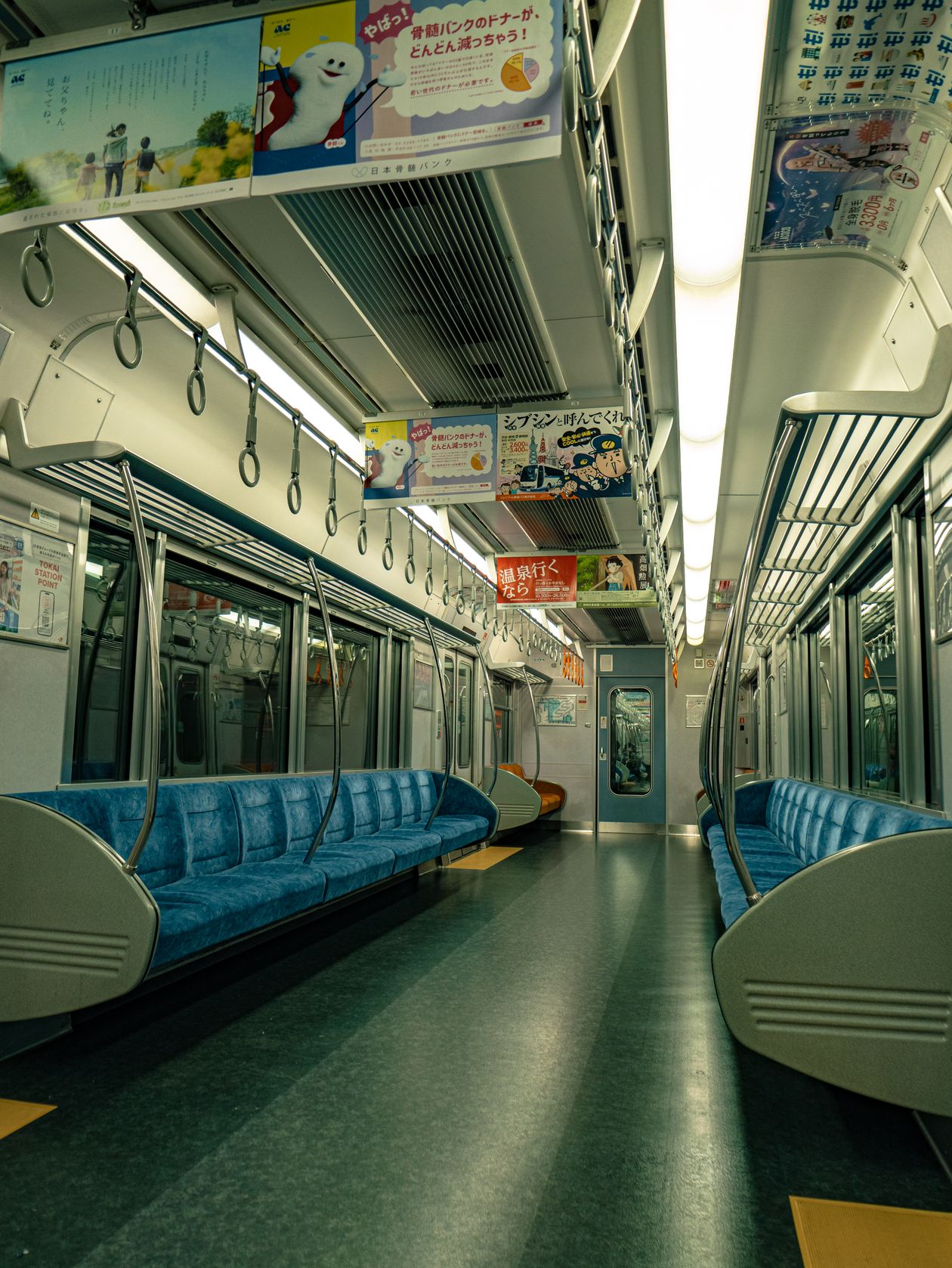 Interior of an empty metro train carriage