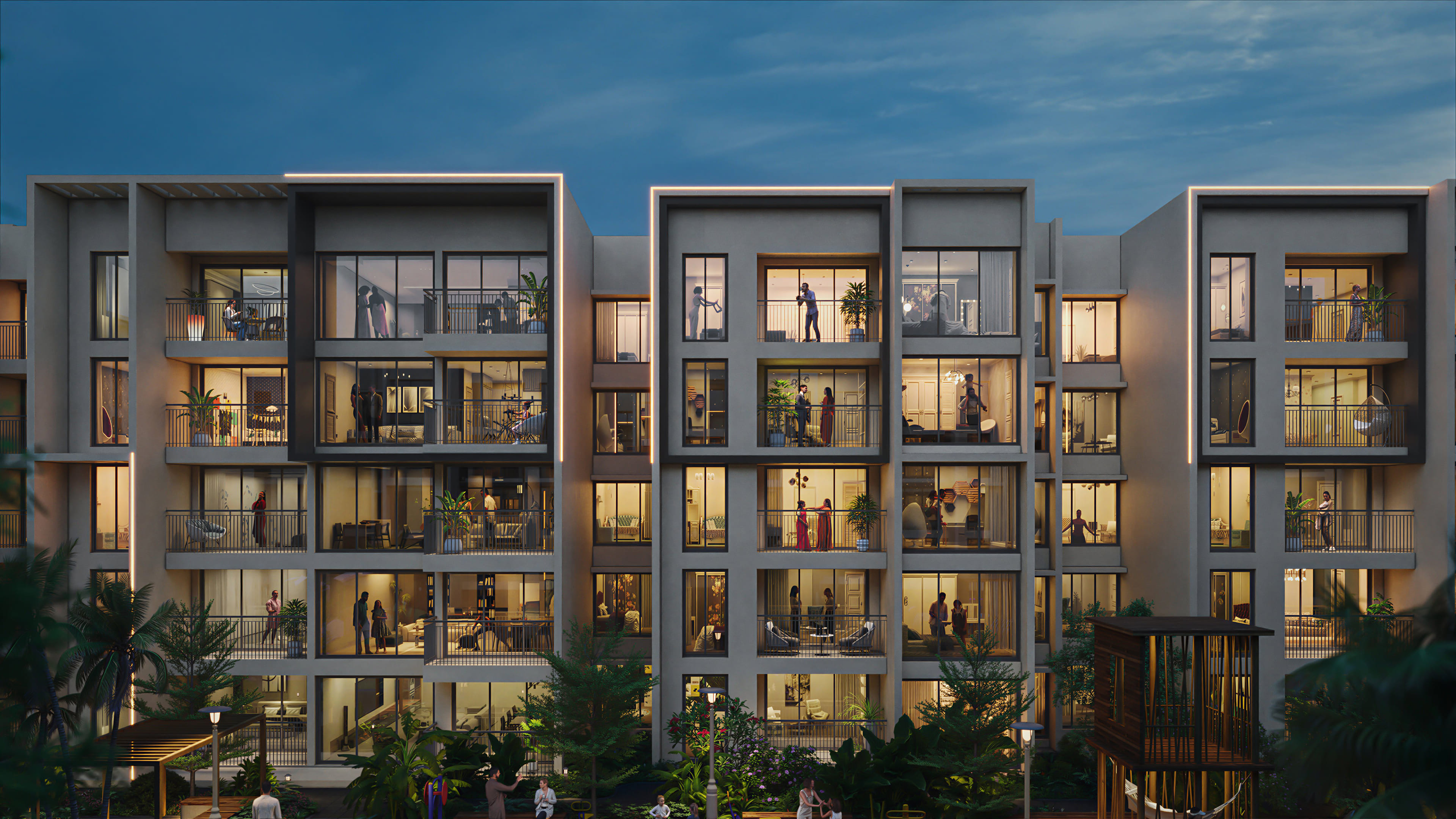 Casagrand Moondance building night elevation view