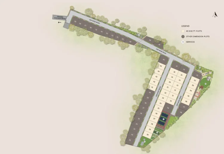 Master plan layout of Century Wintersun 47-acre township showing villa plots, clubhouse, resort, and open spaces