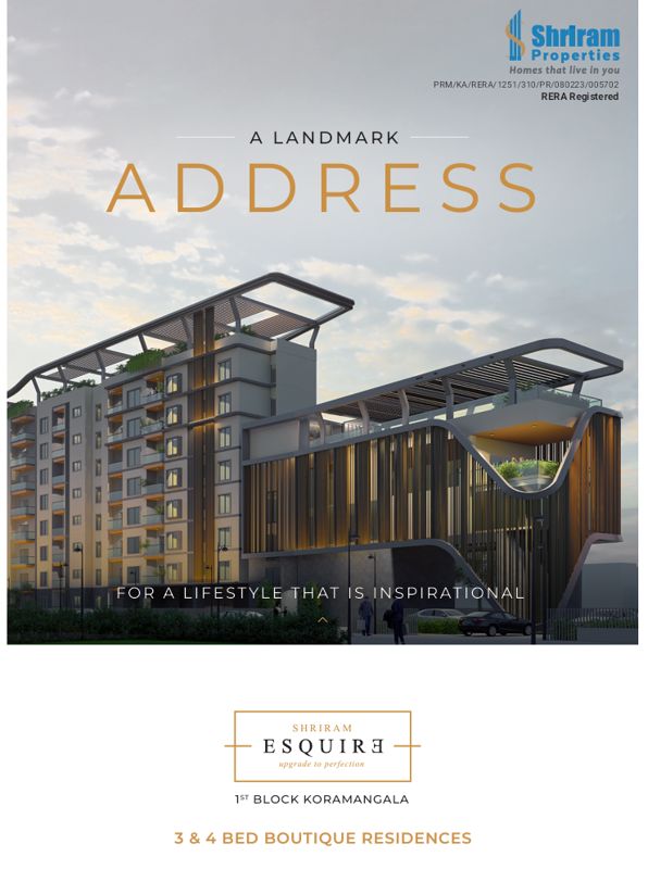Shriram Esquire Koramangala — 3 & 4 BHK Luxury Apartments South Bangalore